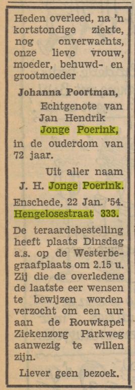 Hengelosestraat 333 J. Jonge Perink-Poortman overlijdensadvertentie Tubantia 23-1-1954.jpg