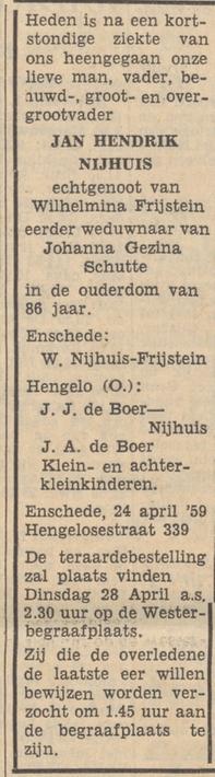 Hengelosestraat 339 J.H. Nijhuis overlijdensadvertentie Tubantia 25-4-1959.jpg