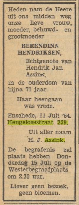 Hengelosestraat 359 B. Assink-Hendriksen overlijdensadvertentie Tubantia 12-7-1954.jpg