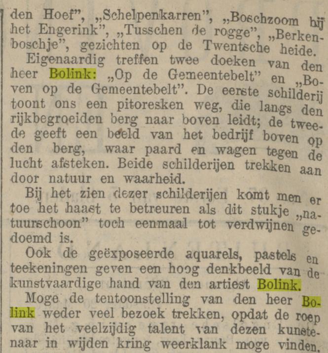 B.H. Bolink kunstschilder Enschede krantenbericht Provinciale Overijsselsche en Zwolsche courant 20-3-1923 (2).jpg