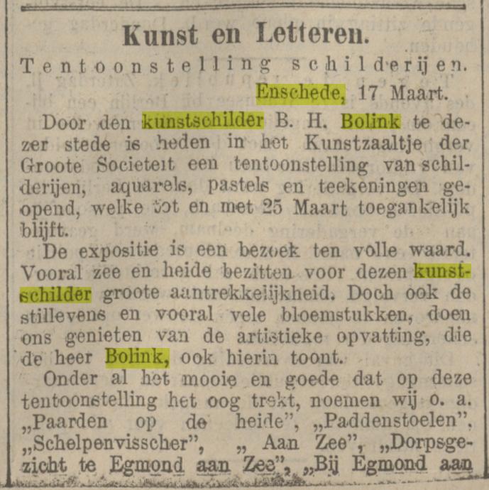 B.H. Bolink kunstschilder Enschede krantenbericht Provinciale Overijsselsche en Zwolsche courant 20-3-1923.jpg