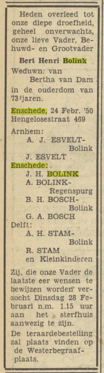 Hengelosestraat 469 B.H. Bolink overlijdensadvertentie Tubantia 25-2-1950.jpg