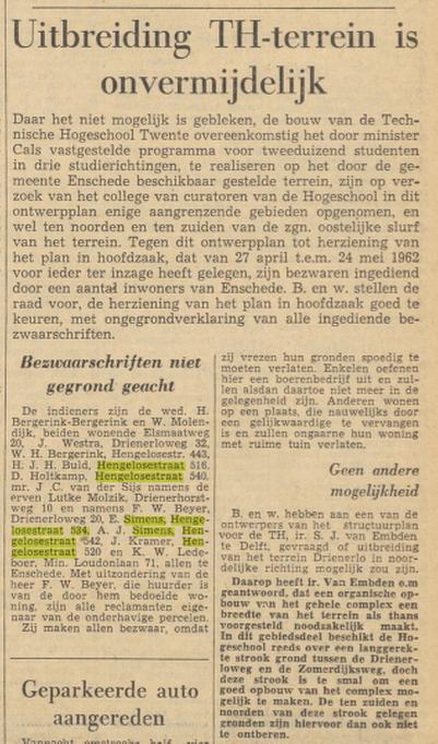 Hengelosestraat 534 E. Simens krantenbericht Tubantia 13-6-1962.jpg