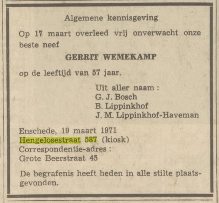 Hengelosestraat 587 kiosk G. Wemekamp overlijdensadvertentie Tubantia 19-3-1971.jpg