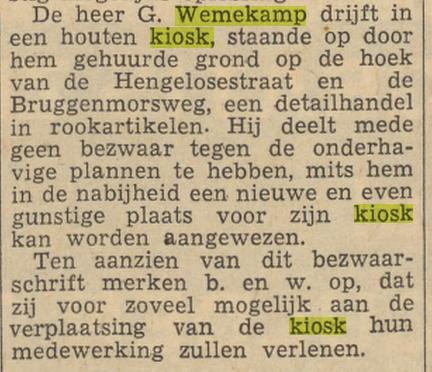 Hengelosestraat 587-589 hoek Bruggenmorsweg G. Wemekamp detailhandel rookartikelen krantenbericht Tubantia 4-7-1962.jpg
