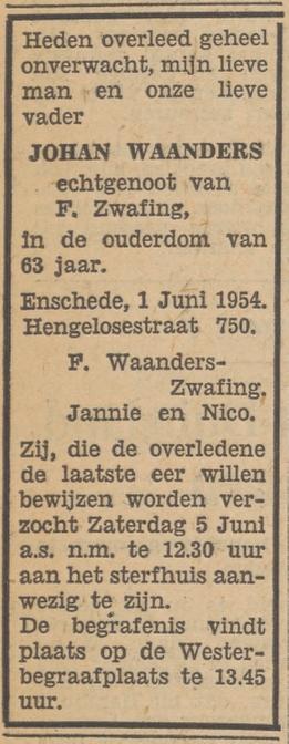 Hengelosestraat 750 Johan Waanders overlijdensadvertentie Tubantia 2-6-1954.jpg