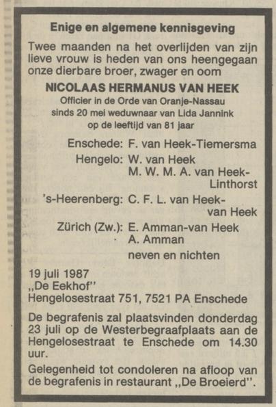 Hengelosestraat 751 De Eekhof N.H. van Heek overlijdensadvertentie NRC Handelsblad 20-7-1987.jpg