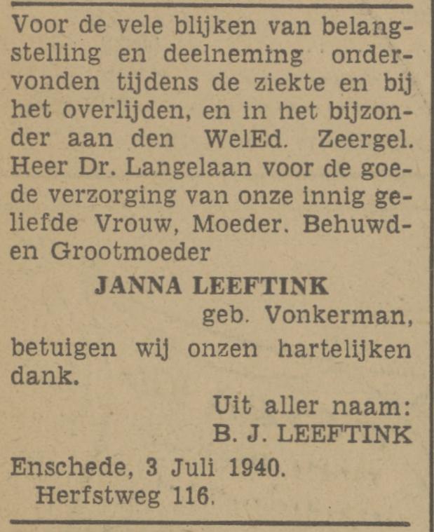 Herfstweg 116 B.J. Leeftink advertentie Tubantia 3-7-1940.jpg