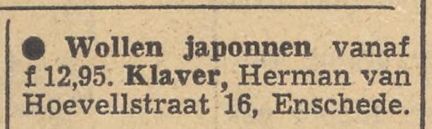 Herman van Hoevellstraat 16 Klaver advertentie Tubantia 4-11-1954.jpg