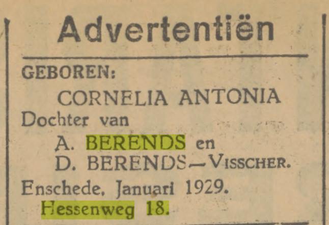 Hessenweg 18 A. Berends advertentie Tubantia 11-1-1929.jpg
