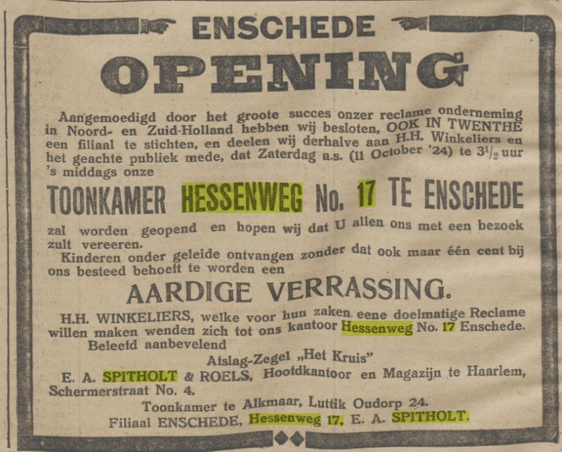 Hessenweg 17 E.A. Spitholt advertentie Overijsselsch dagblad 10-10-1924.jpg