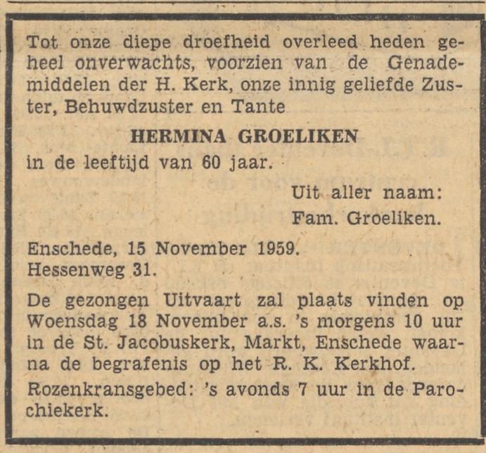 Hessenweg 31 Hermina Groeliken overlijdensadvertentie Tubantia 16-11-1959.jpg
