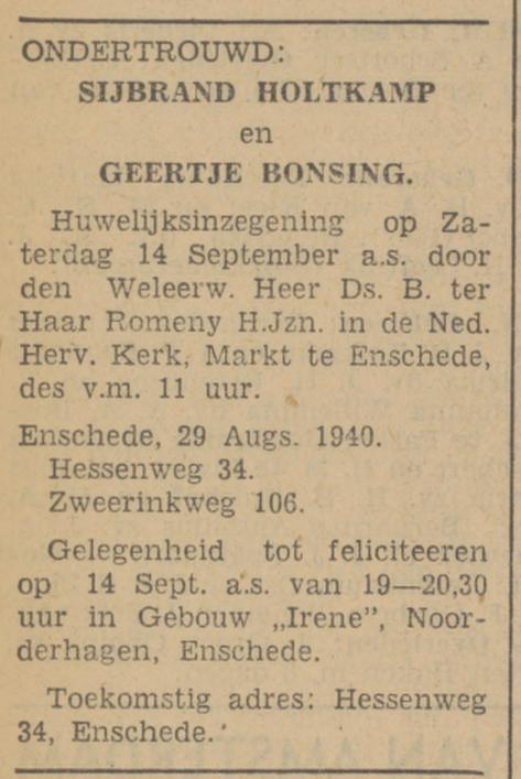 Hessenweg 34 Sijbrand Hofman advertentie Tubantia 29-8-1940.jpg