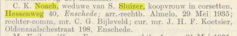 Hessenweg 40 Wed. C.K. Sluizer-Noach krantenbericht Nederlandsche staatscourant 4-6-1935.jpg