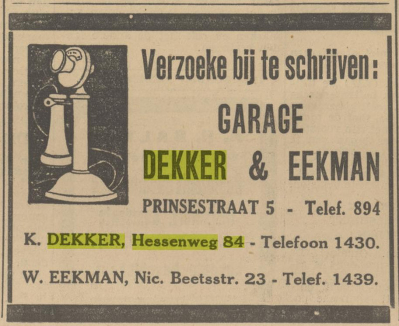 Hessenweg 84 garage K. Dekker advertentie Tubantia 25-1-1932.jpg