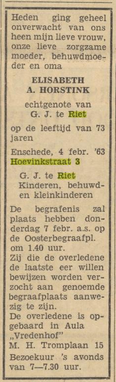 E.A. te Riet-Horstink overlijdensadvertentie Tubantia 4-2-1963.jpg