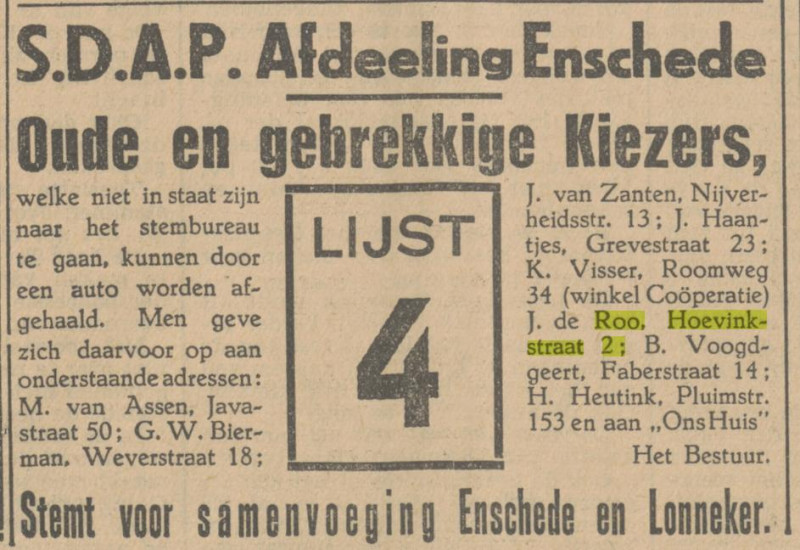 Hoevinkstraat 2 J. de Roo advertentie Tubantia 29-6-1931.jpg