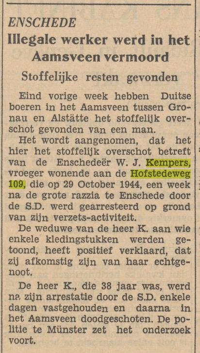 Hofstedeweg 109 W.J. Kempers krantenbericht Tubantia 12-5-1954.jpg