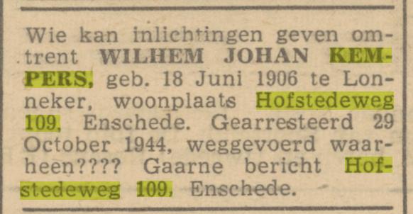 Hofstedeweg 109 W.J. Kempers advertentie De Waarheid 25-2-1945.jpg