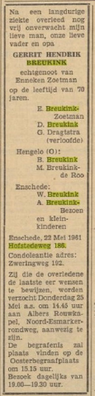Hofstedeweg 186 G.H. Breukink overlijdensadvertentie Tubantia 24-5-1961.jpg