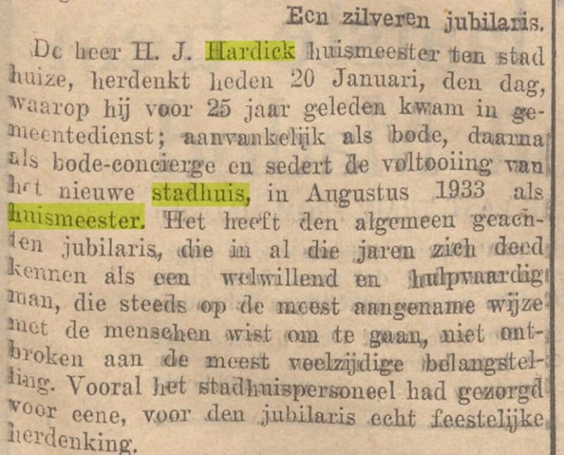 Hofstraat 16 H.J. Hardiek huismeester stadhuis krantenbericht Overijsselsch dagblad 20-1-1938.jpg