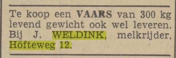 Hofteweg 12 J. Weldink melkrijder advertentie Tubantia 11-10-1941.jpg