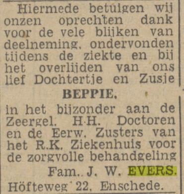 Hofteweg 22 J.W. Evers advertentie Twentsch nieuwsblad 8-5-1943.jpg
