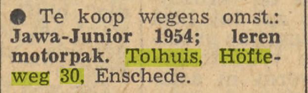 Höfteweg 30 Tolhuis advertentie Tubantia 9-8-1954.jpg
