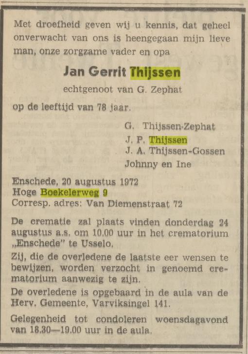 Hoge Boekelerweg 9 J.G. Thijssen overlijdensadvertentie Tubantia 22-8-1972.jpg