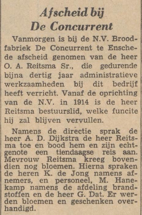 Hoge Boekelerweg 21 O.A. Reitsma bestuuurslid broodfabriek De Concurrent krantenbericht Tubantia 21-2-1962.jpg