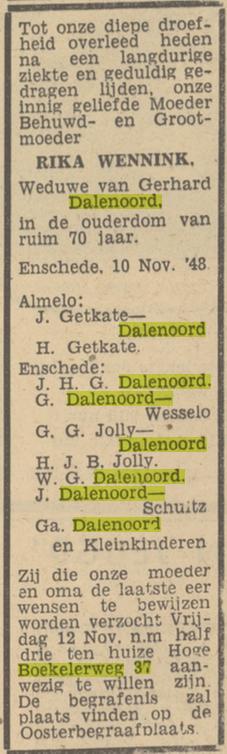 Hoge Boekelerweg 37 R. Dalenoord-Wennink overlijdensadvertentie Tubantia 11-11-1948.jpg