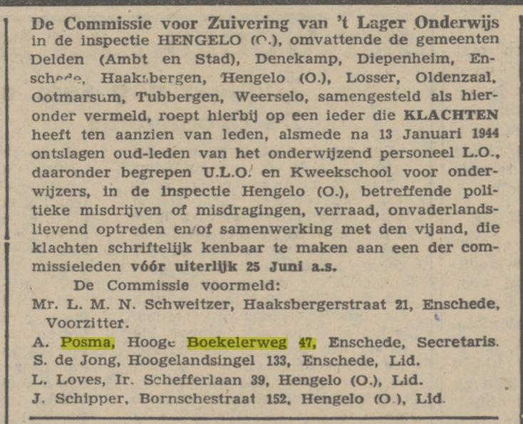 Hoge Boekelerweg 47 A. Posma advertentie Twentsche courant 13-6-1945.jpg