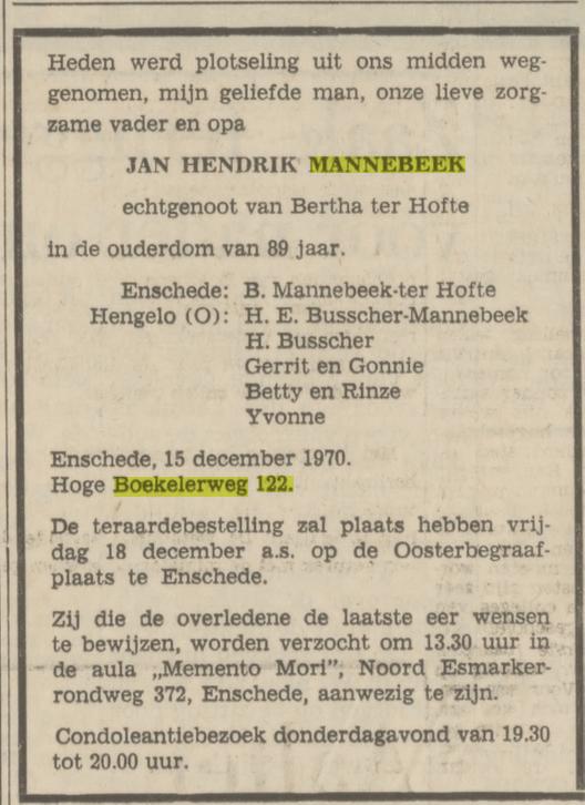 Hoge Boekelerweg 122 J.H. Mannebeek overlijdensadvertentie Tubantia 16-12-1970.jpg