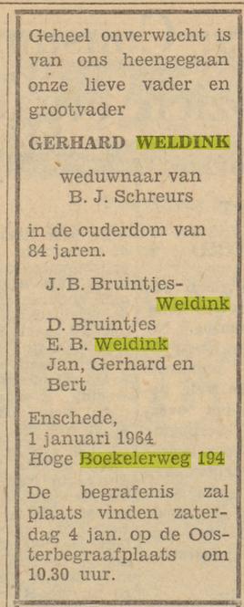 Hoge Boekelerweg 194 Gerard Weldink overlijdensadvertentie Tubantia 2-1-1964.jpg