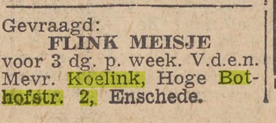 Hoge Bothofstraat 2 Mevr. Koelink advertentie Twentsche courant 24-11-1953.jpg