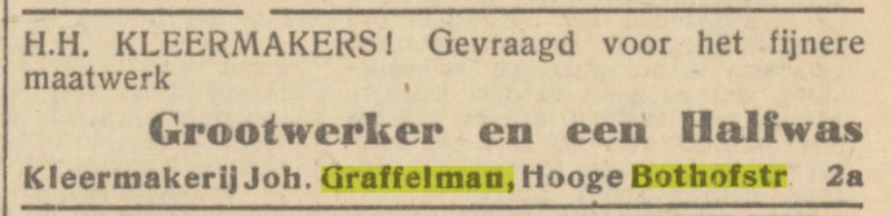 Hoge Bothofstraat 2a kleermakerij Joh. Graffelman advertentie Het Parool 3-7-1945.jpg