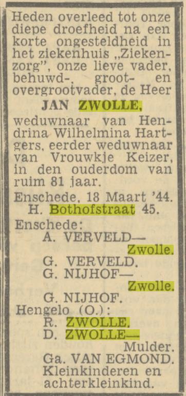 Hoge Bothofstraat 45 Jan Zwolle overlijdensadvertentie Tubantia 20-3-1944.jpg
