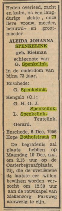 Hoge Bothofstraat 77 A.J. Spenkelink-Rietman overlijdensadvertentie Tubantia 7-12-1956.jpg