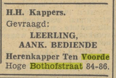 Hoge Bothofstraat 84-86 herenkapper ten Voorde advertentie Tubantia 7-3-1950.jpg