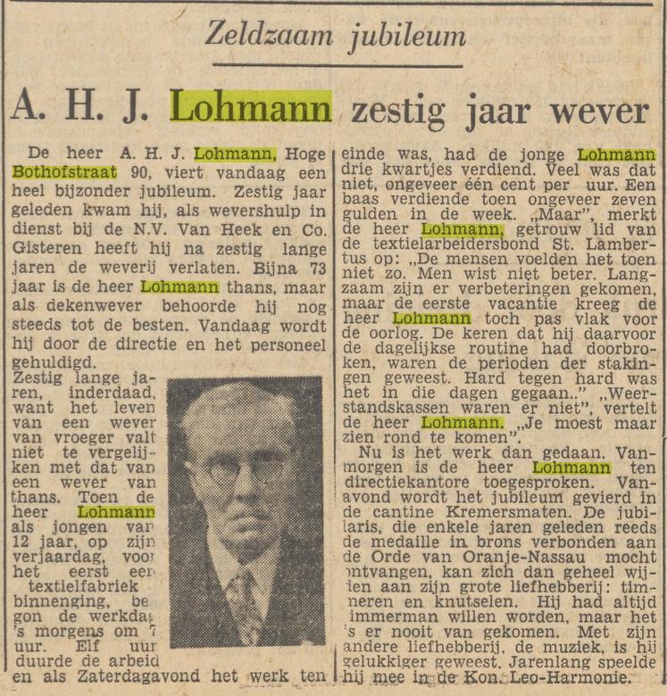 Hoge Bothofstraat 90 A.H.J Lohmann krantenbericht Tubantia 16-5-1952.jpg
