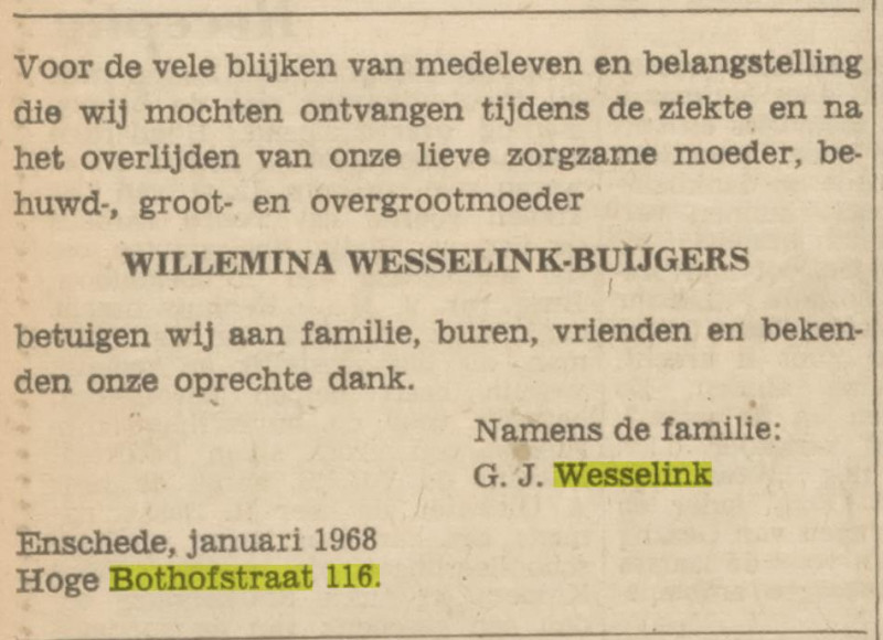 Hoge Bothofstraat 116 G.J. Wesselink advertentie Tubantia 15-1-1968.jpg