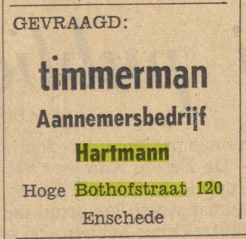 Hoge Bothofstraat 120 Aannemersbedrijf Hartmann advertentie Tubantia 20-2-1965.jpg