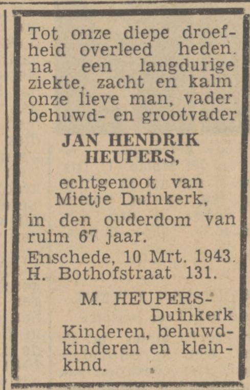 Hoge Bothofstraat 131 J.H. Heupers overlijdensadvertentie Twentsch nieuwsblad 11-3-1943.jpg