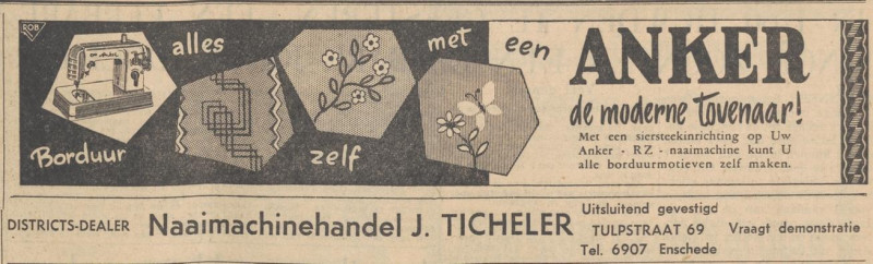 Tulpstraat 69 naaimachinehandel J. Ticheler advertentie Twentsche courant 25-6-1955.jpg