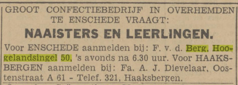 Hogelandsingel 50 F. van den Berg advertentie Twentsch nieuwsblad 16-2-1943.jpg