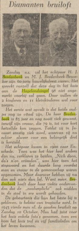 Hogelandsingel 88 H.J. Bredenbeek krantenbericht Tubantia 8-10-1953.jpg