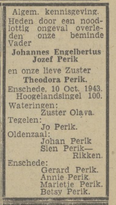 Hogelandsingel 100 J.E.J. Perik en Th. Perik overlijdensadvertentie Twentsch nieuwsblad 12-10-1943.jpg
