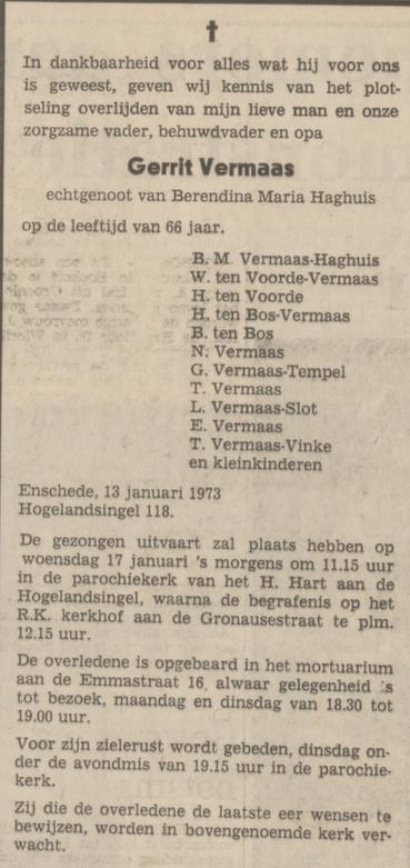 Hogelandsingel 118 Gerrit Vermaas overlijdensadvertentie Tubantia 15-1-1973.jpg