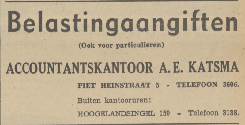 Hogelandsingel 150 Accountantskantoor A.E. Katsma advertentie Tubantia 27-5-1937.jpg