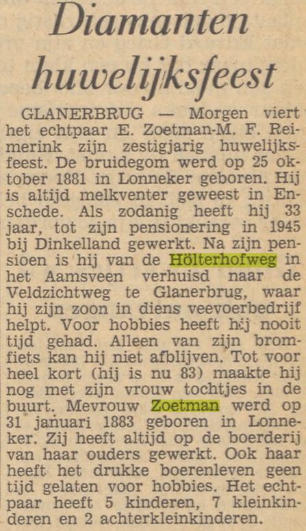 Hölterhofweg 228 E. Zoetman melkventer krantenbericht Tubantia 29-6-1965.jpg